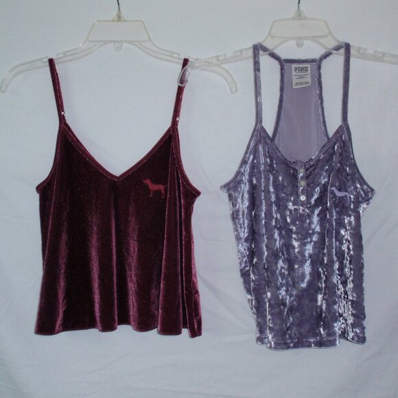 Lot of 2 Victoria Secret PINK Crushed Velvet Tank Tops Sz XS Purple - Picture 1 of 16